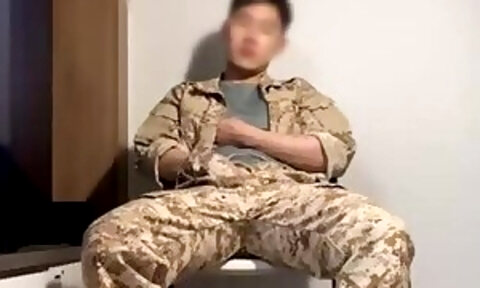 Korean jerking cock uniform army