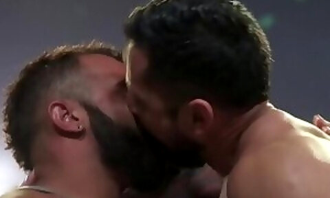 Muscular daddies threesome fucking and rimming each other