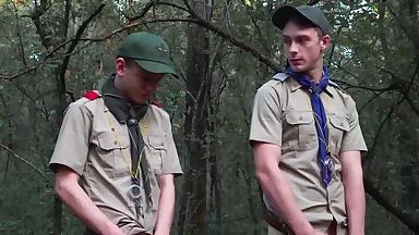 Throbbing cock scout Cole sucked off before bareback sex