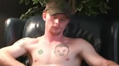 Ginger amateur tugs his long fat cock and blasts cum solo