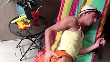 Young gay's undies fingering and intense jerk off session