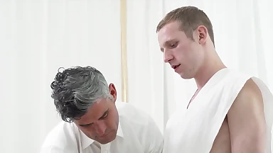 Mormon hunk teases and dick plays with young gay