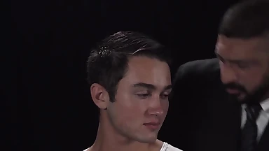 Young gay's deepthroat skills precede a raw threeway